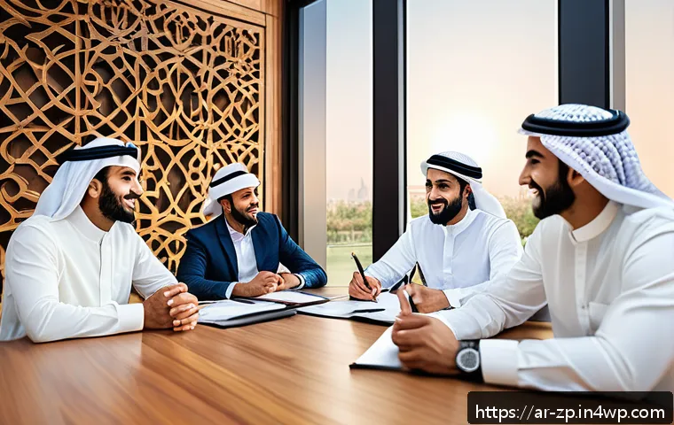비즈니스에서 의미 찾기 - A professional Arabic business team in a modern office setting, collaborating passionately around a ...